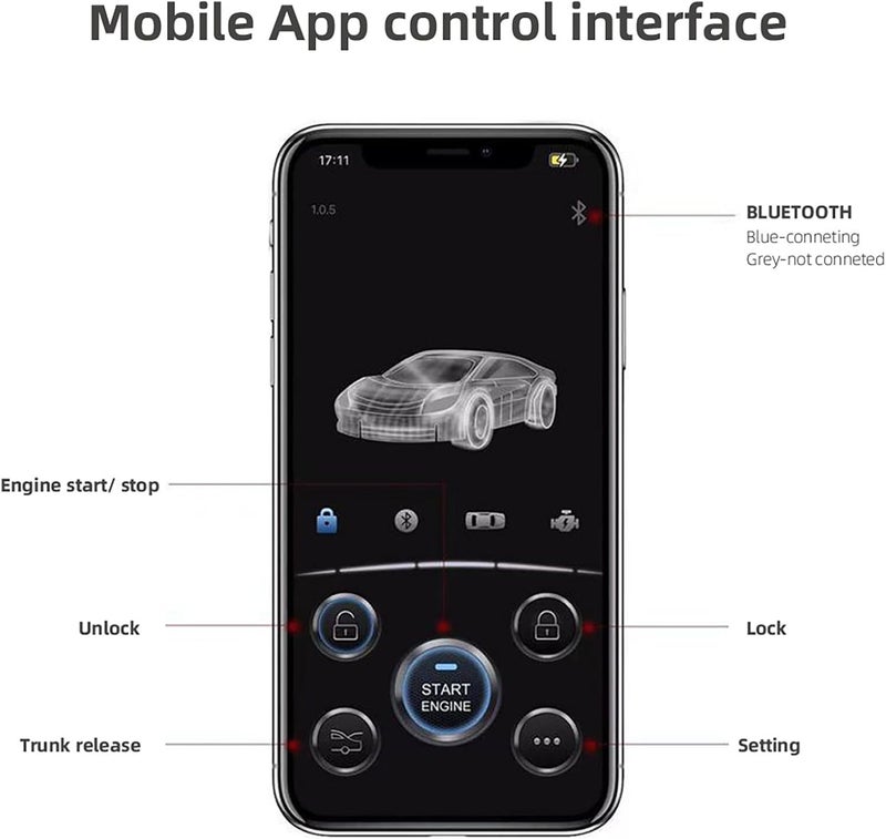 CHADWICK Car Remote Start Stop Kit, 12V One-Key Engine Start Anti-Theft System, PKE Passive Keyless Entry with Push Button, Bluetooth Mobile Phone APP Control, Professional Installation Needed - Image 4